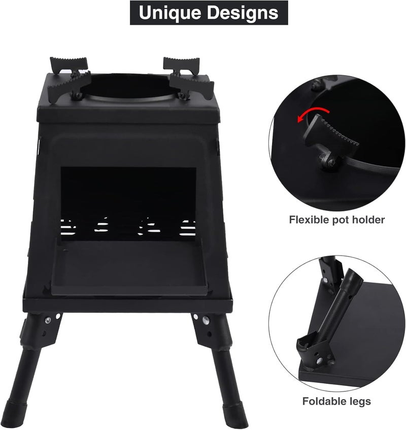Lineslife Wood Burning Camp Stove, Portable Cast Iron Camping Wood Stove, Black Woodstove with Carrying Case for Backpacking Outdoor Cooking - Image 4